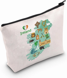MEIKIUP Ireland Travel Gift Ireland Travel Cosmetic Bag Gift for Irish Travelers European Vacation Gift Honeymoon Cruise Irish Gifts (Ireland Bag 2)