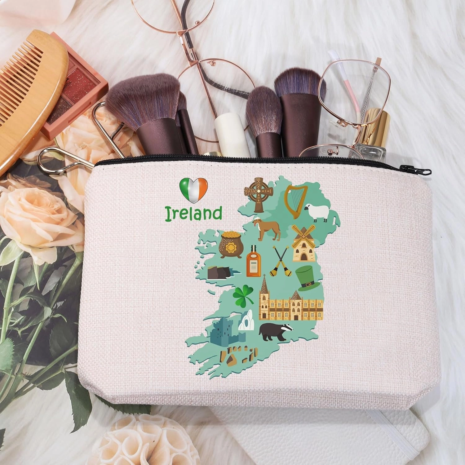 MEIKIUP Ireland Travel Gift Ireland Travel Cosmetic Bag Gift for Irish Travelers European Vacation Gift Honeymoon Cruise Irish Gifts (Ireland Bag 2)