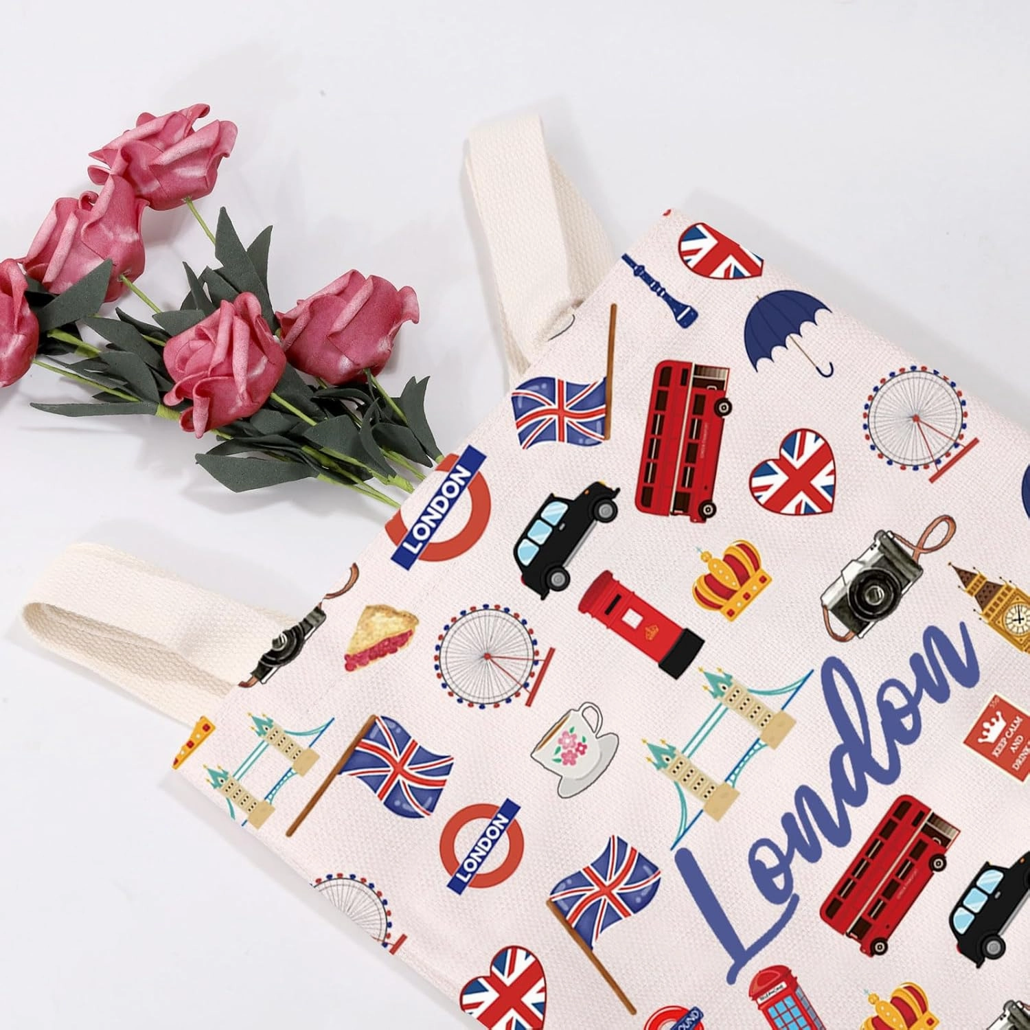 MEIKIUP London Travel Gift London Makeup Bag London Travel Toiletry Bag London Themed Zipper Pouch Souvenir (London Tote Bag)