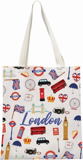 MEIKIUP London Travel Gift London Makeup Bag London Travel Toiletry Bag London Themed Zipper Pouch Souvenir (London Tote Bag)
