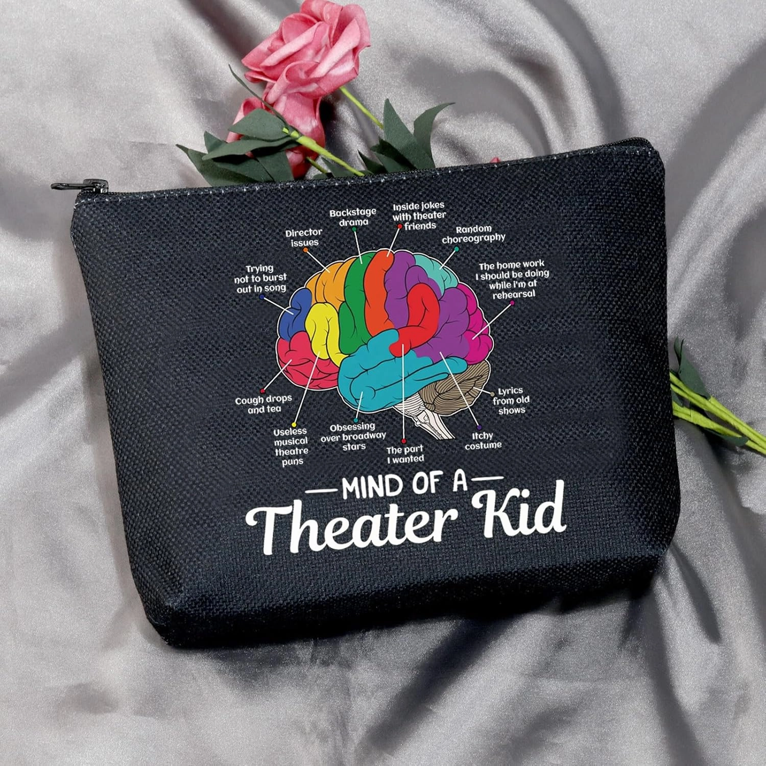 MEIKIUP Mind Of A Theater Musical Gifts Musical Theatre Nerd Makeup Bag Theatre Gift for Actress Actors (Theater Bag Black)