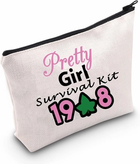 MEIKIUP Sorority Makeup Bag Pink and Green Shoulder Bag Greek Sorority Gift Sorority Paraphernalia Gifts (Pretty bag)