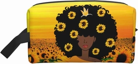 Melanin Beauty Travel Cosmetic Bag - Black Melanin Queen Art Printed Makeup Organizer for Women