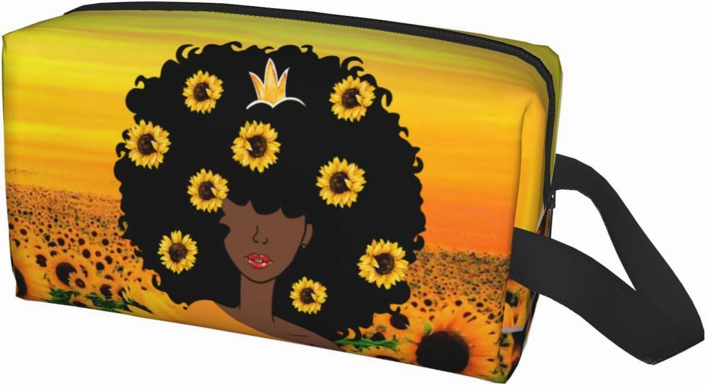 Melanin Beauty Travel Cosmetic Bag - Black Melanin Queen Art Printed Makeup Organizer for Women
