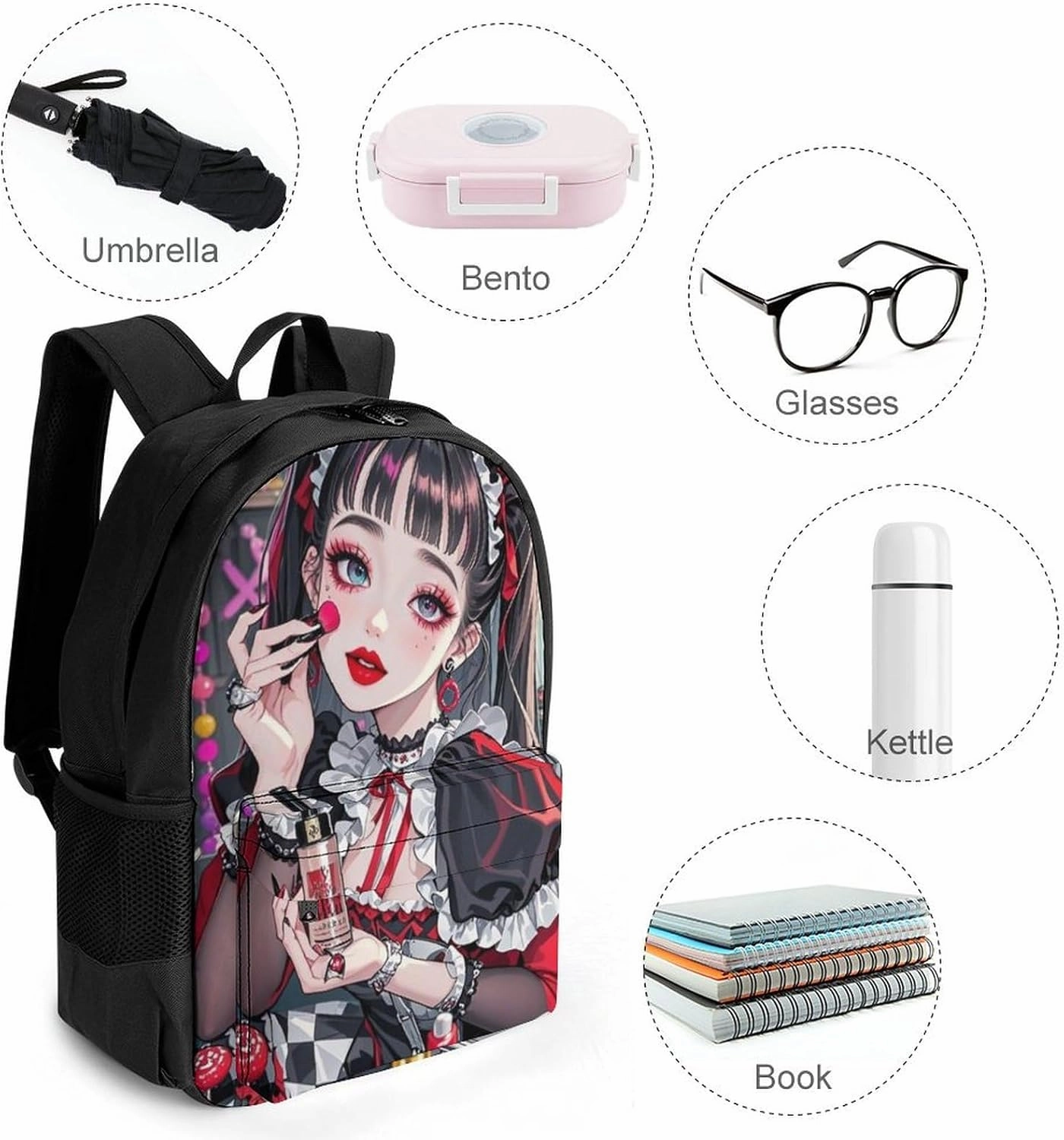 Men Women Lightweight Beautiful Gothic Makeup Woman Neon Art Casual Daypack Big Capacity Bookbag With Padded Straps for Gym Travel Walking Cycling