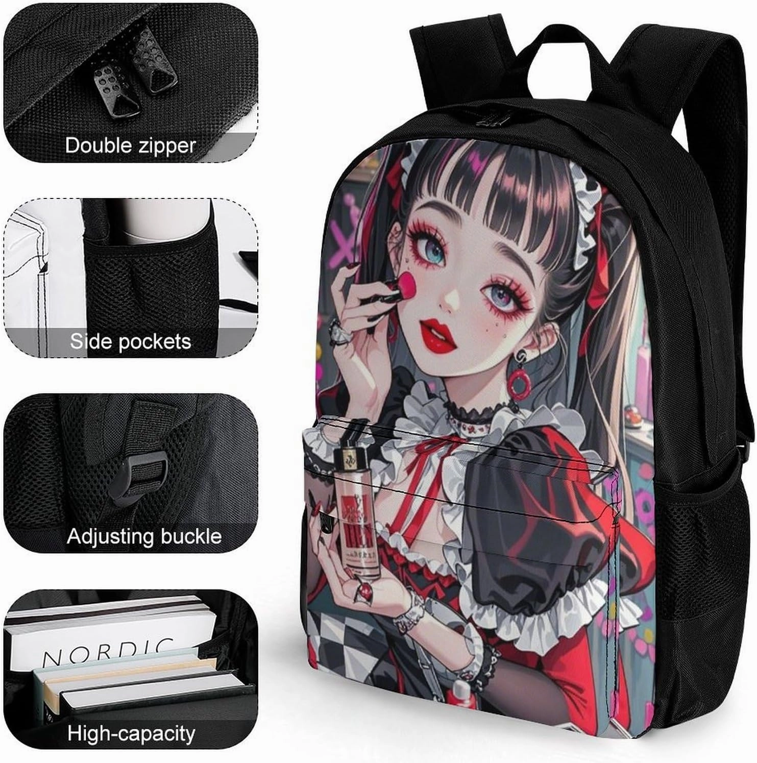 Men Women Lightweight Beautiful Gothic Makeup Woman Neon Art Casual Daypack Big Capacity Bookbag With Padded Straps for Gym Travel Walking Cycling
