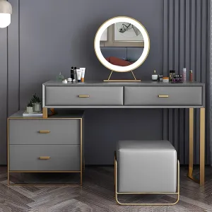 Modern Makeup Vanity Set with 3-Color Touch Screen Dimming LED Mirror, Cushioned Stool, Sturdy Steel Legs, Large Storage for Women & Girls - Multiple Colors