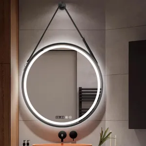 Modern Smart Makeup Mirror, Anti-Fog Film, Wall Mounted LED Vanity Mirror, 3-Color Lighting, Time and Temperature Display, Aluminum Alloy Frame