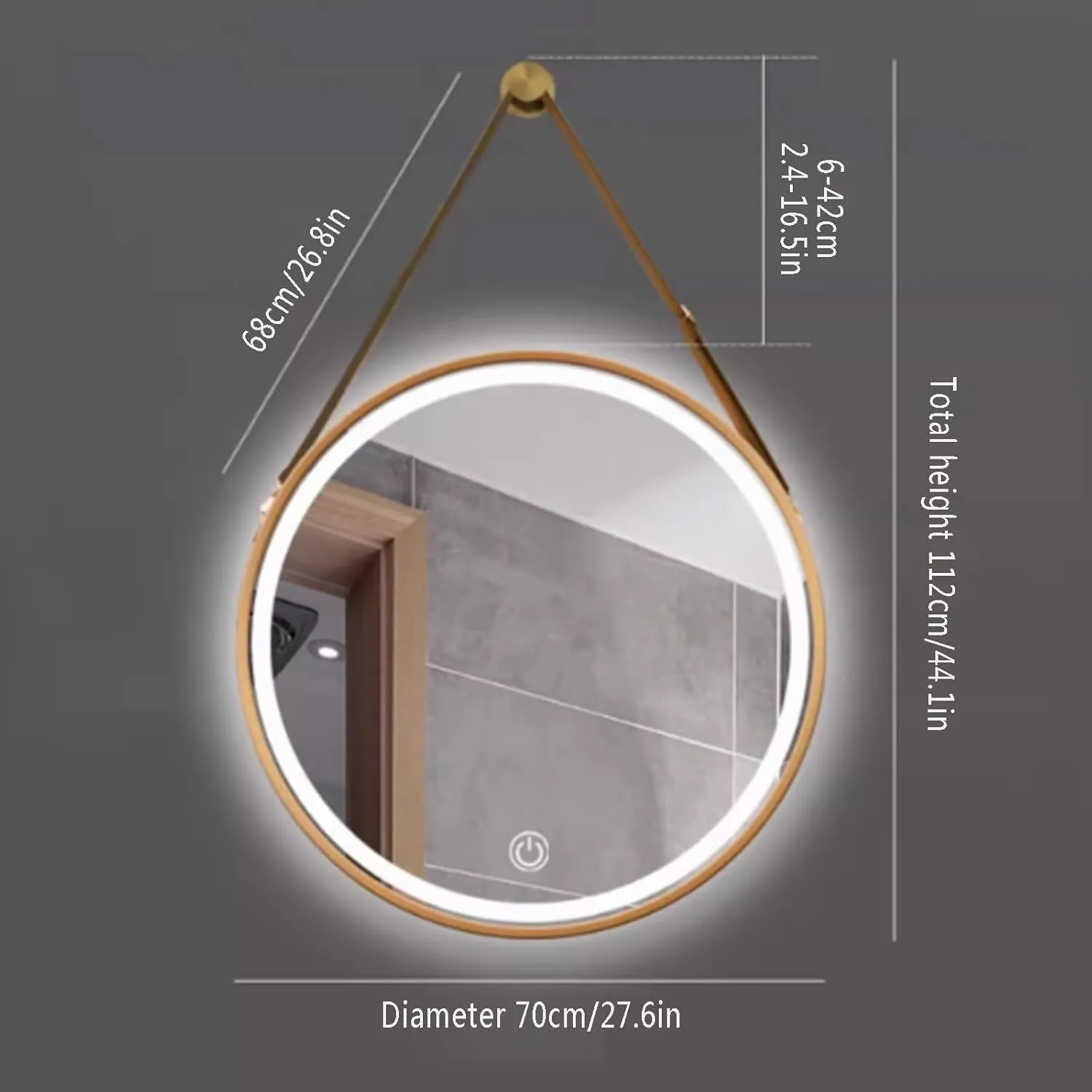 Modern Smart Makeup Mirror, Anti-Fog Film, Wall Mounted LED Vanity Mirror, 3-Color Lighting, Time and Temperature Display, Aluminum Alloy Frame