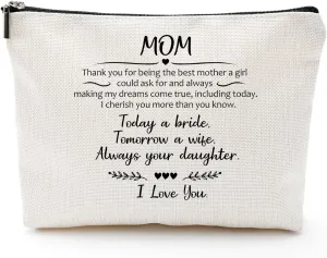 Mom, Thank You For Being The Best Mother, Wedding Gift for Mother from Bride, Makeup Bag Purse Cosmetic Bag for Women