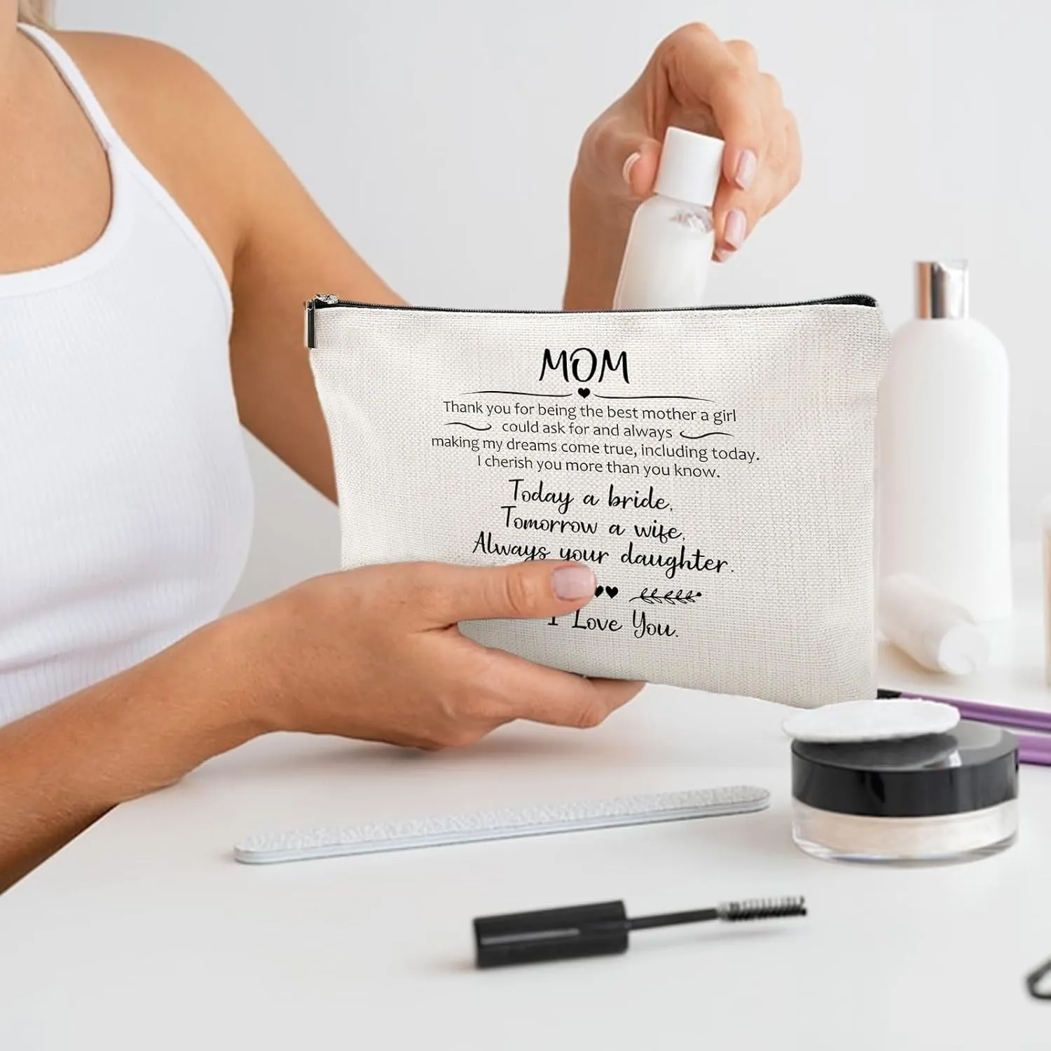 Mom, Thank You For Being The Best Mother, Wedding Gift for Mother from Bride, Makeup Bag Purse Cosmetic Bag for Women