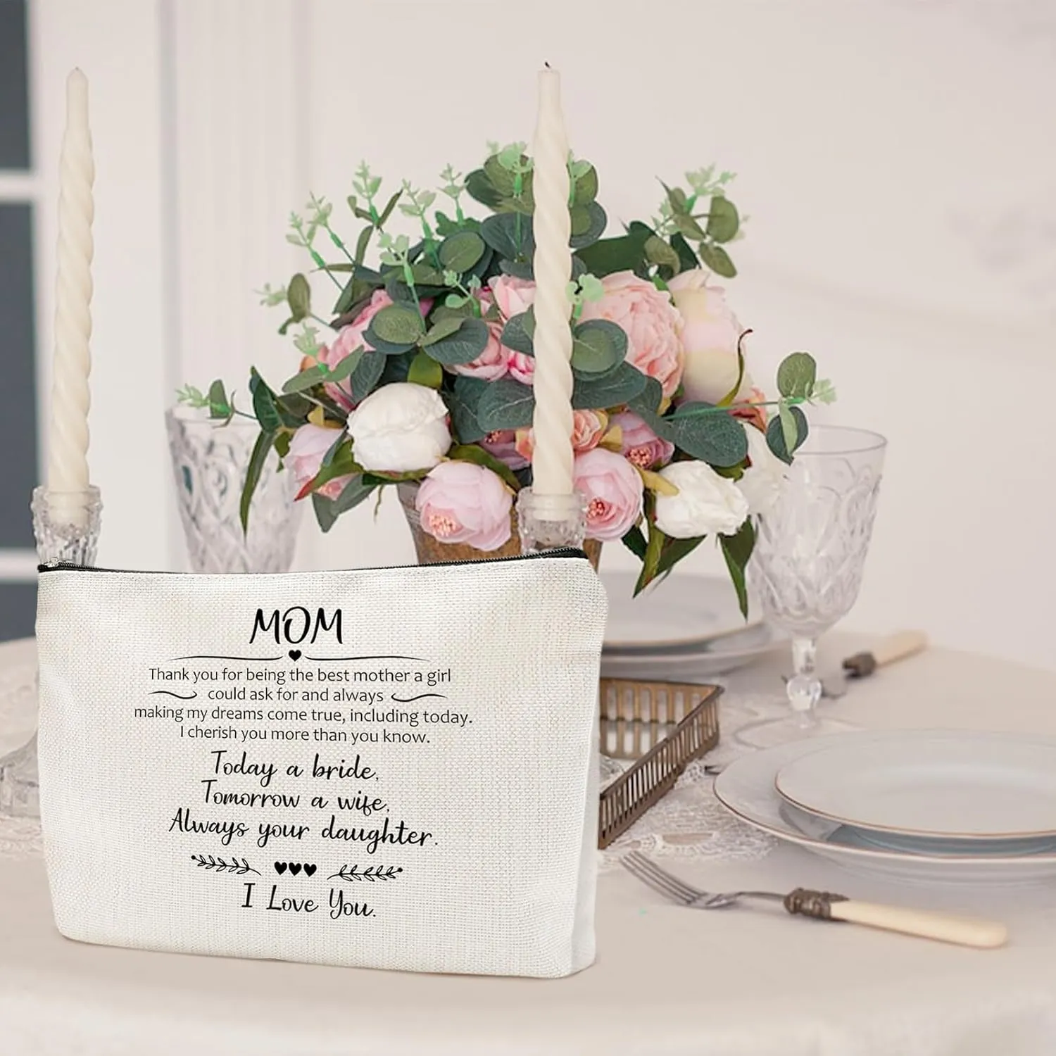 Mom, Thank You For Being The Best Mother, Wedding Gift for Mother from Bride, Makeup Bag Purse Cosmetic Bag for Women