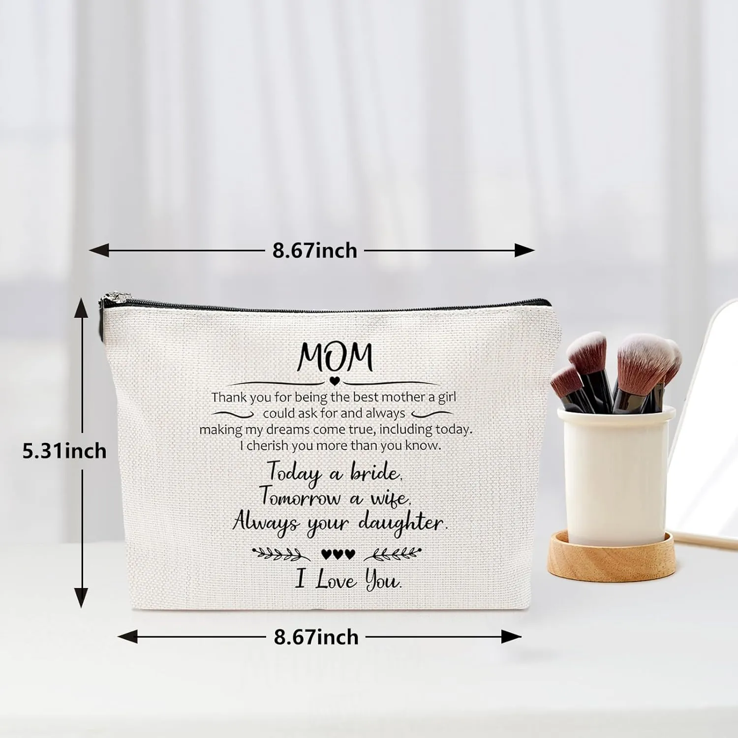 Mom, Thank You For Being The Best Mother, Wedding Gift for Mother from Bride, Makeup Bag Purse Cosmetic Bag for Women