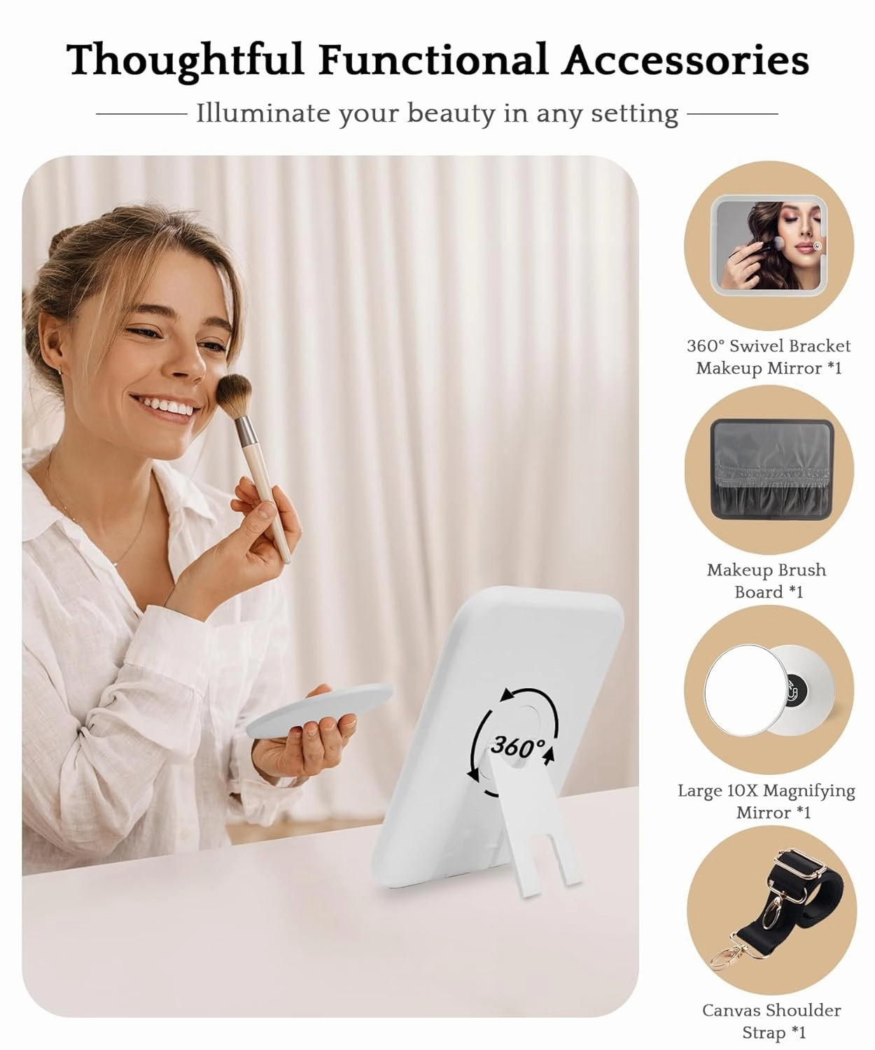 MOMIRA Travel Makeup Bag Cosmetic Bag with Lighted Mirror, Adjustable Brightness in 3 Color Scenarios/Detachable makeup mirror, All-round Upgrade, Waterproof, Gift for Women -Gold