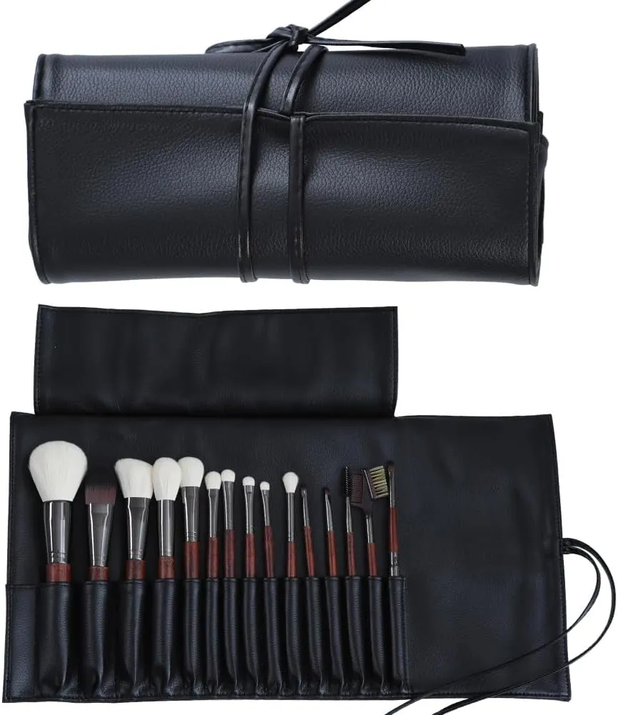 MOND'SUB Makeup Brush Case Travel, makeup brush case roll up,brush holder makeup,Holder Organizer Brushes Pouch Cosmetic Bag for Travel，Rolling Bag Storage Case PU Leather