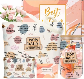 Mothers Day Gifts for Mom from Daughter Son, Unique Mom Canvas Tote Bag, Christmas Gifts for Mother in Law with 16oz Glass Cups, Birthday Gifts for Mama