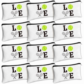 Moukeren 12 Pieces Tennis Makeup Bag Cosmetic Bag Travel Portable Storage Toiletry Case Accessories with Zippers Tennis Gifts for Lovers Players Teams Women Girls(White)
