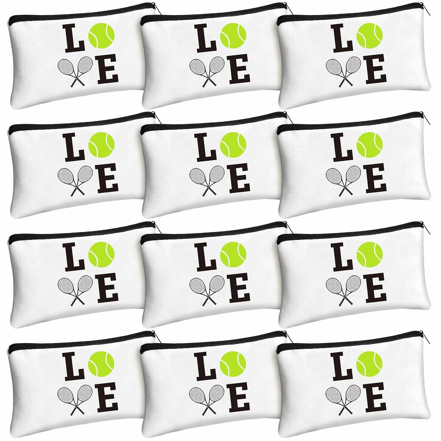 Moukeren 12 Pieces Tennis Makeup Bag Cosmetic Bag Travel Portable Storage Toiletry Case Accessories with Zippers Tennis Gifts for Lovers Players Teams Women Girls(White)