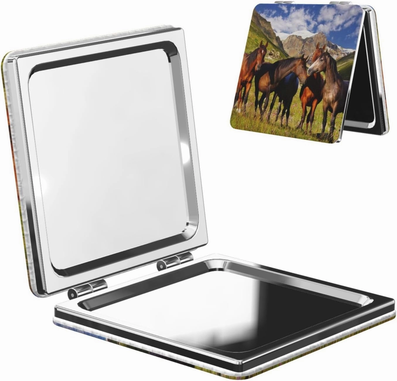 Mountain Horse Women Small Makeup Mirror Portable Pocket Cosmetic Mirror for Travel