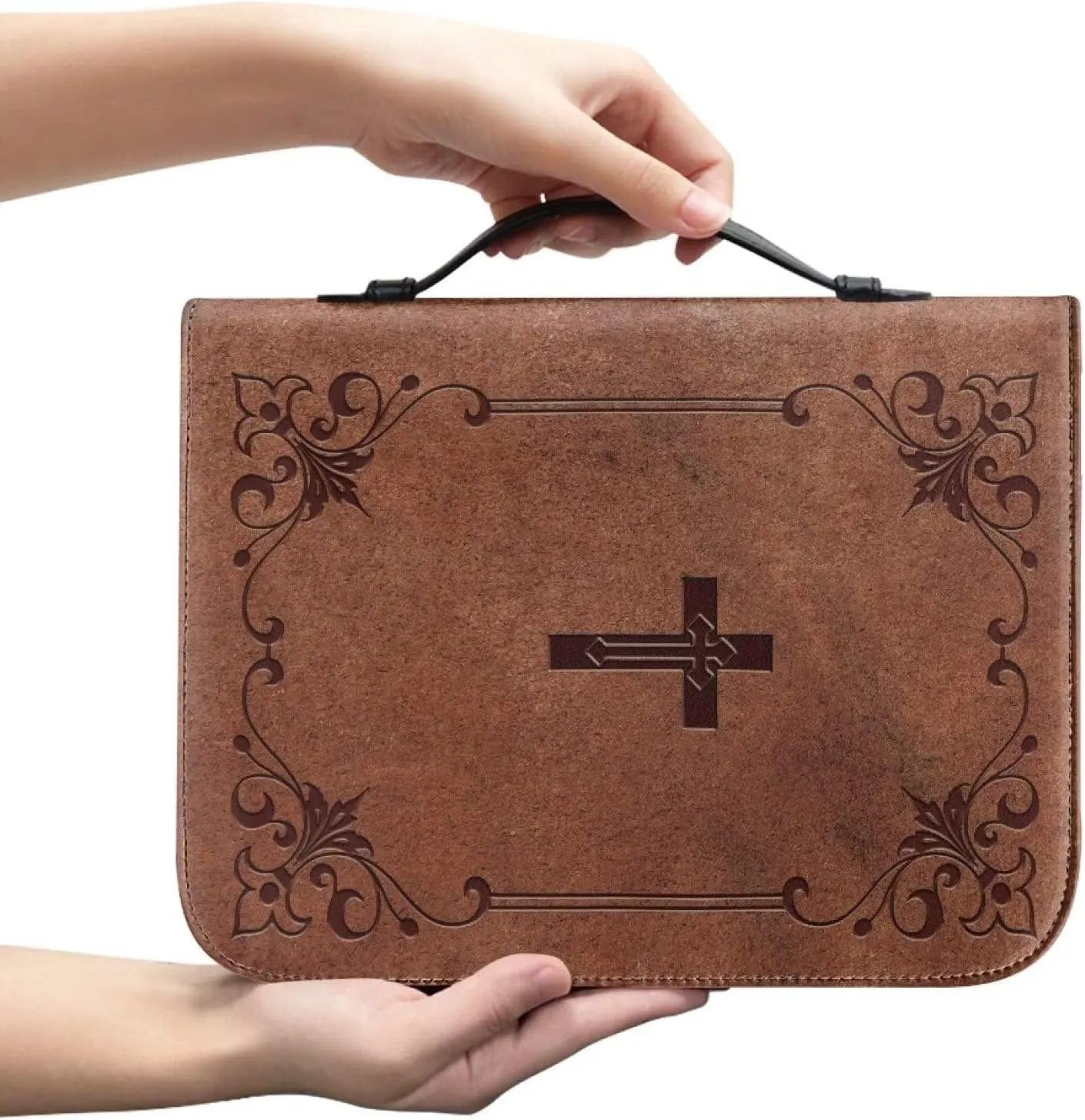 Mumeson Bible Cover Water Resistant PU Leather Handbag Tote Bag for Women Men Scripture Church Bag