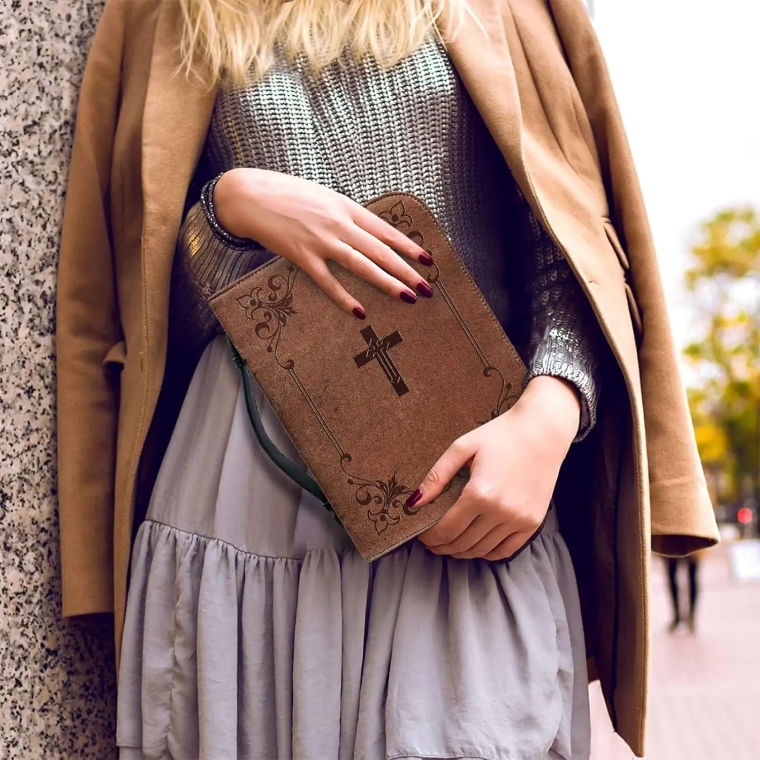 Mumeson Bible Cover Water Resistant PU Leather Handbag Tote Bag for Women Men Scripture Church Bag