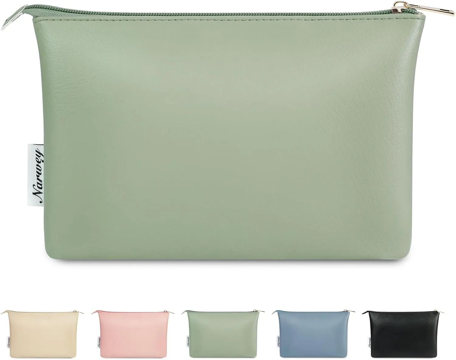 Narwey Small Makeup bag for Purse, Small Makeup Pouch for Purse Cosmetic Bag with Zipper, Cute PU Leather Make up Pouch for Women Girls (Mint Green)