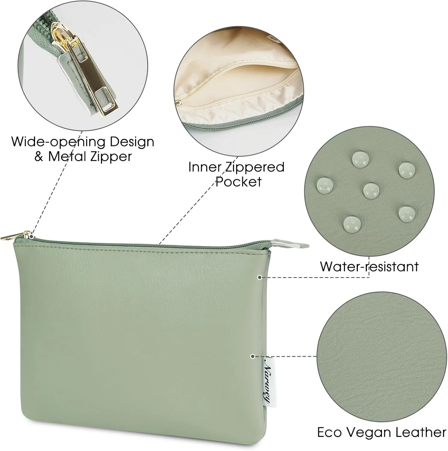 Narwey Small Makeup bag for Purse, Small Makeup Pouch for Purse Cosmetic Bag with Zipper, Cute PU Leather Make up Pouch for Women Girls (Mint Green)