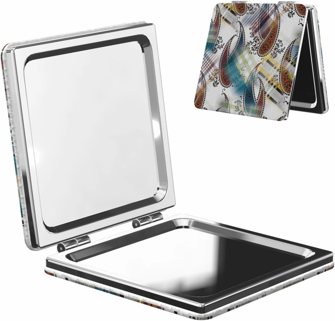 Native Indian Paisley Leaf Women Mini Cosmetic Mirror Folding Portable Pocket Makeup Mirror