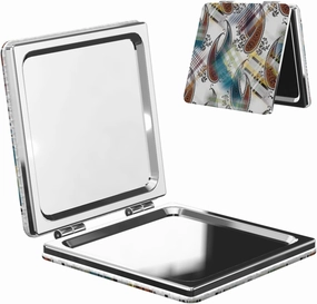 Native Indian Paisley Leaf Women Mini Cosmetic Mirror Folding Portable Pocket Makeup Mirror