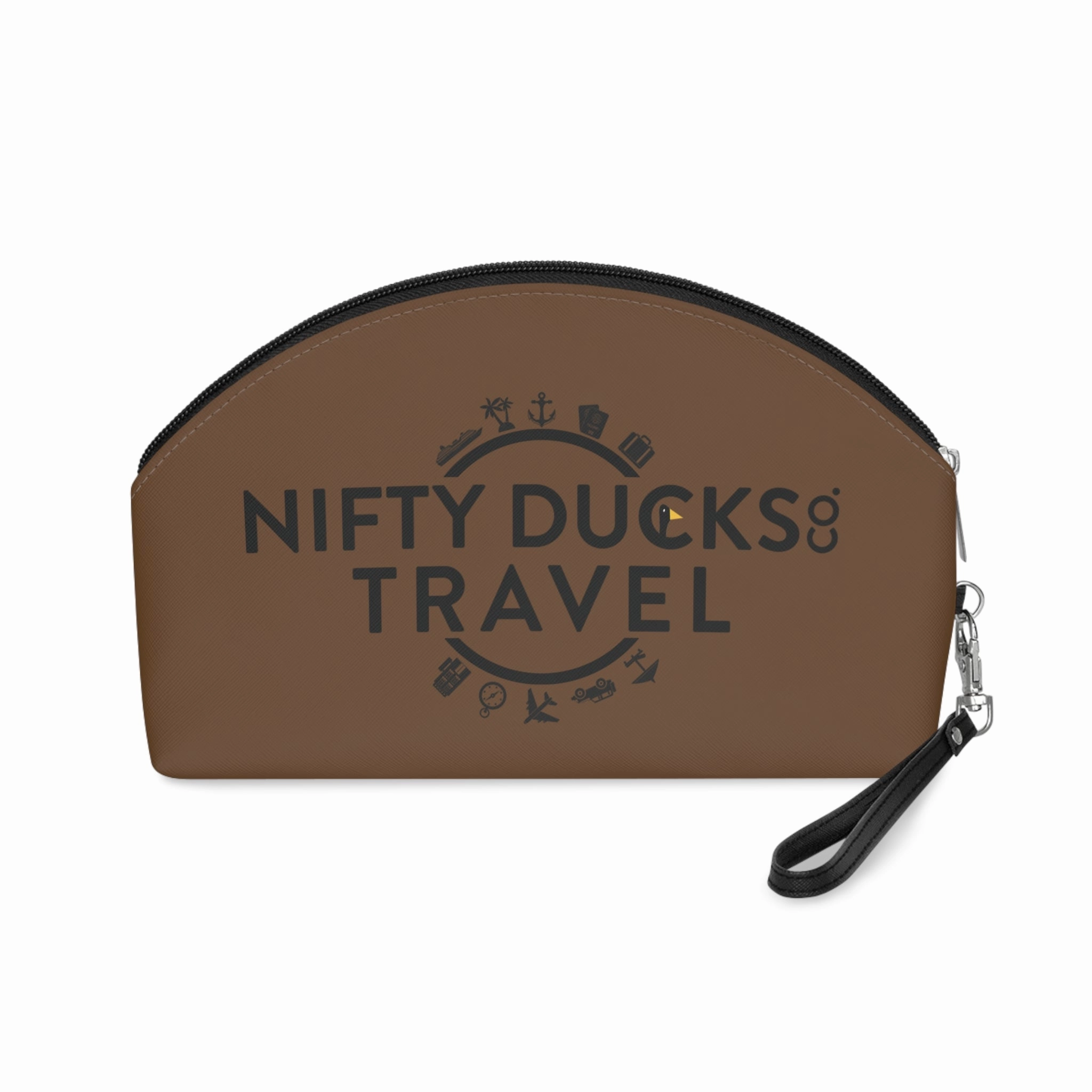 Nifty Ducks Travel Makeup Bag - Fun & Functional Travel Accessory - Brown