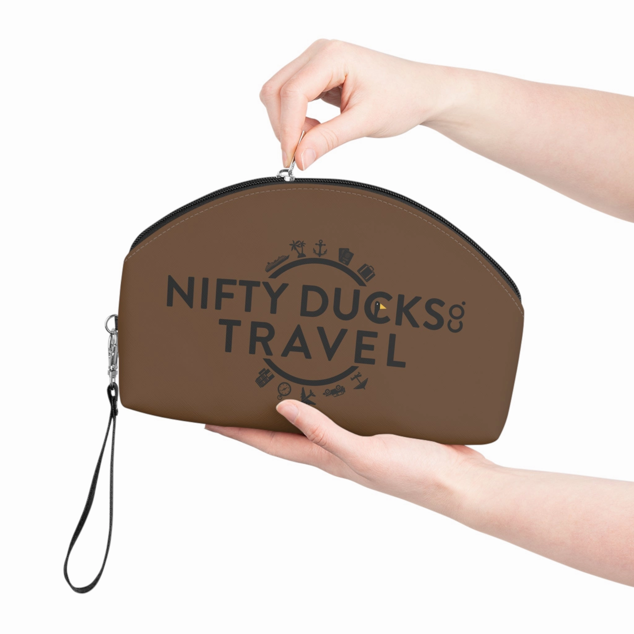 Nifty Ducks Travel Makeup Bag - Fun & Functional Travel Accessory - Brown