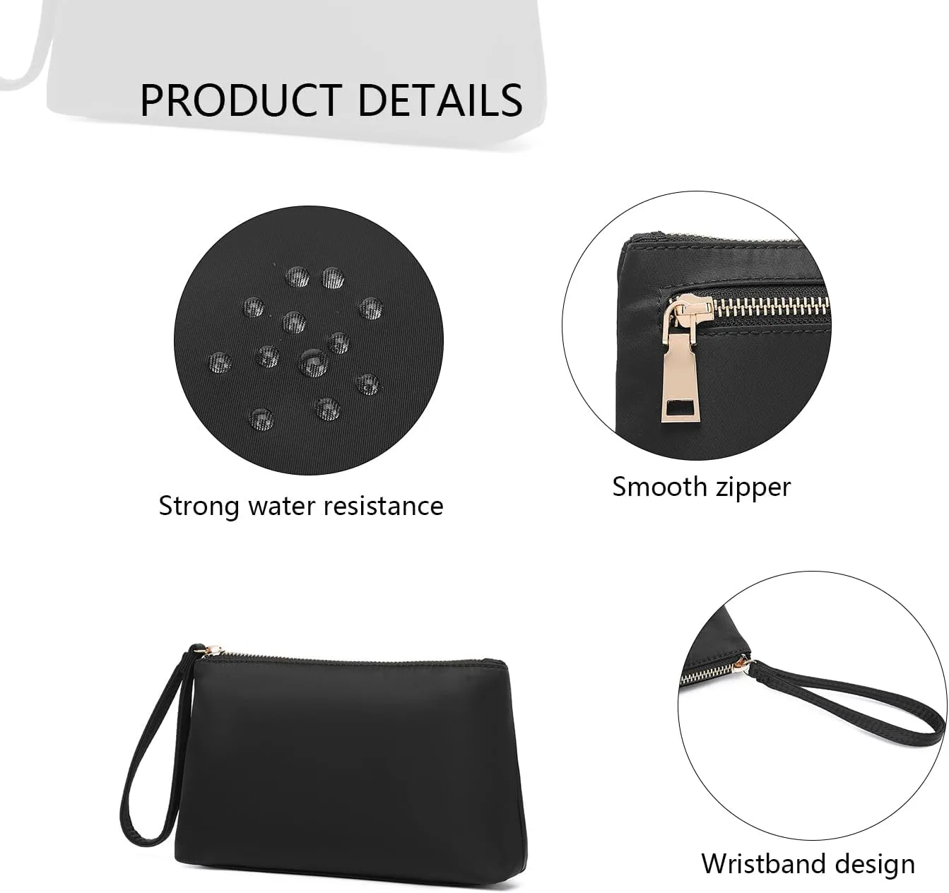 Nylon Wristbands Bag Makeup Pouch for Purse Waterproof Wristbands Bag with Zipper Pocket Credit Card Pouch