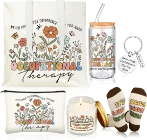 Occupational Therapy Appreciation Gifts for Women, OT Thank You 17 oz Glass Cup Canvas Tote Makeup Bag, Birthday Gifts Set for Occupational Therapist