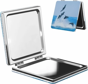 Ocean Sea Dolphin Blue Sky Wave Women Small Makeup Mirror Compact Handheld Cosmetic Mirror for Purse Pocket