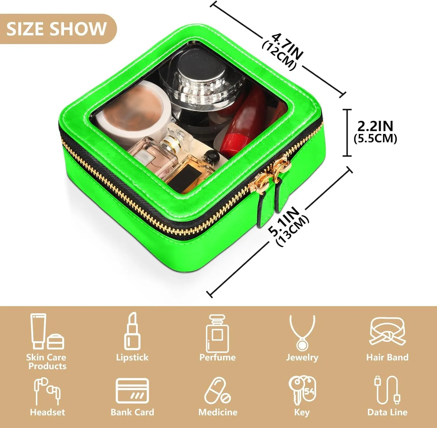 ODAWA Lime Clear Toiletry Bag Transparent Travel Cosmetic Makeup Case Clear Makeup Bag for Car