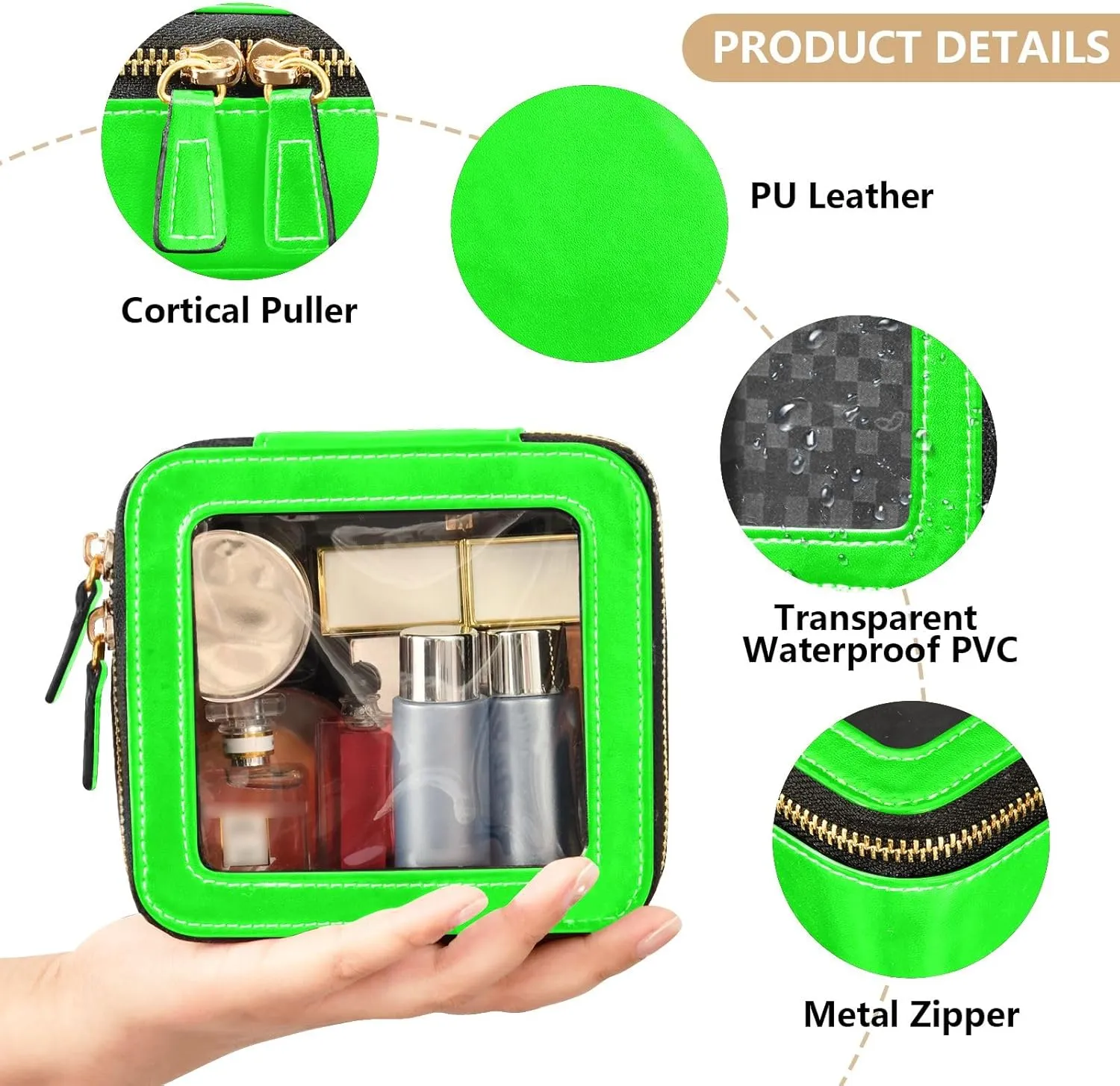 ODAWA Lime Clear Toiletry Bag Transparent Travel Cosmetic Makeup Case Clear Makeup Bag for Car