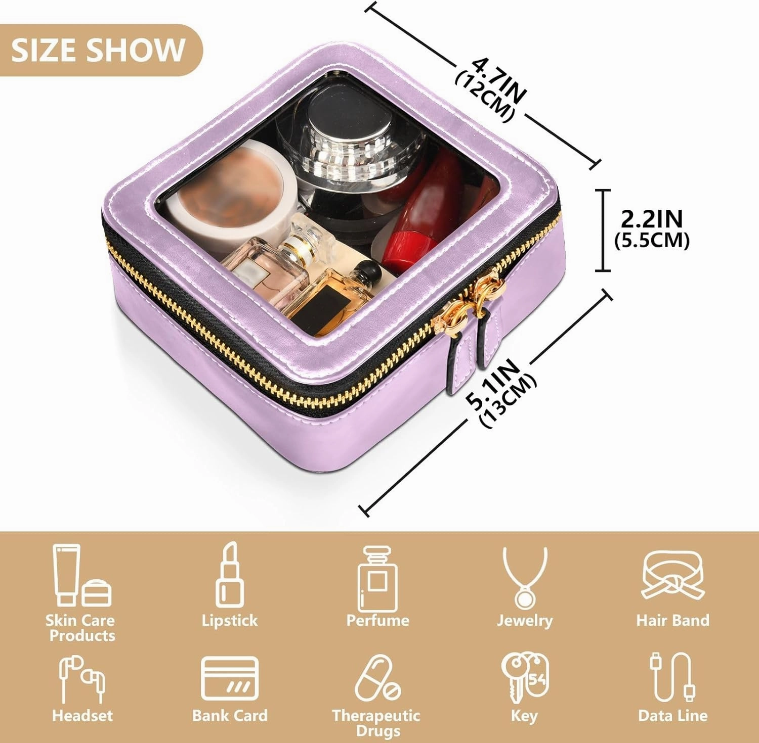 ODAWA Lilac Clear Makeup Bag Transparent Travel Cosmetic Makeup Case Car Makeup Organizer