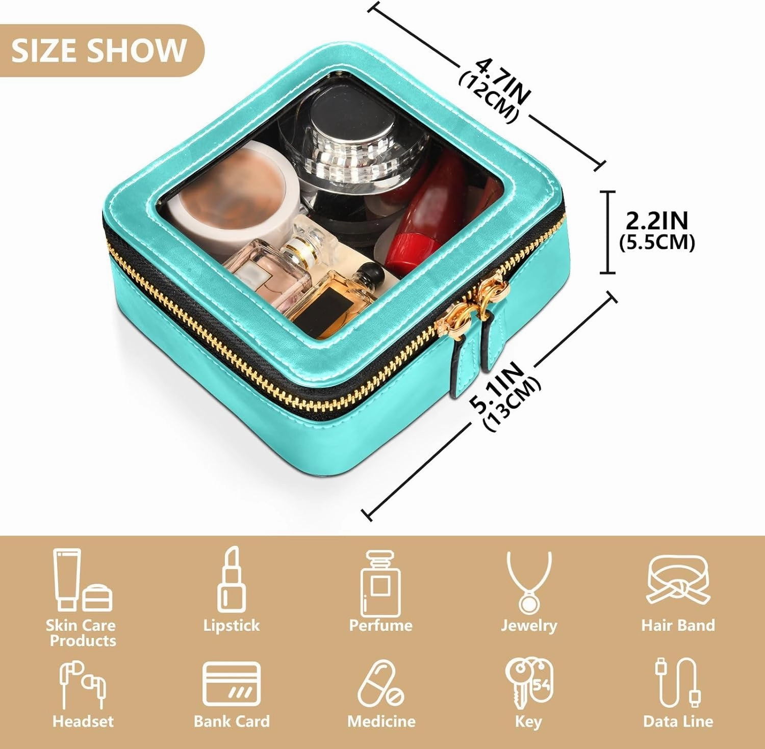 ODAWA Medium Turquoise Clear Toiletry Bag Transparent Makeup Bag Clear Makeup Bag for Car