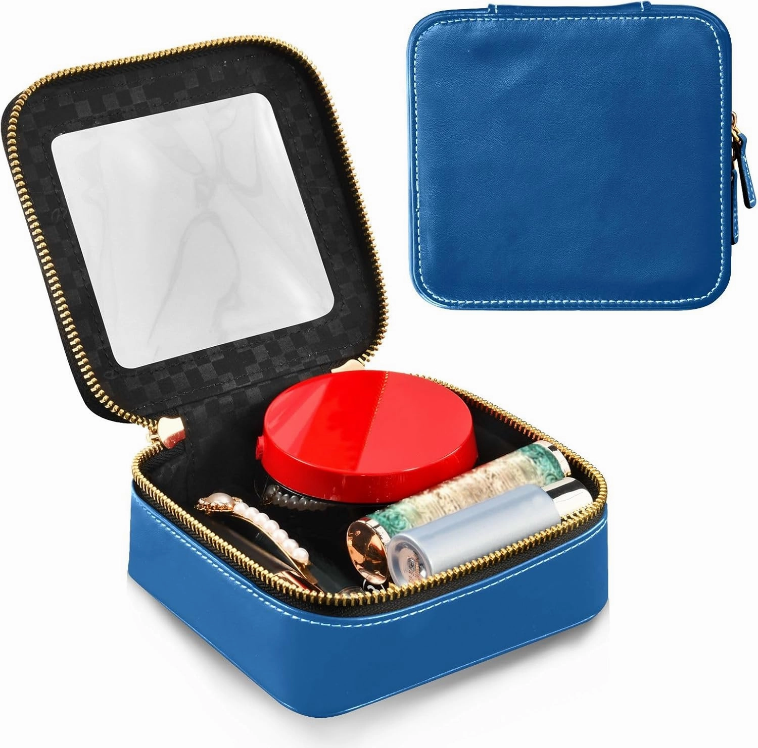 ODAWA Mineral Blue Clear Toiletry Bag Leather Organizer Bags Traveling Compact Car Bag for Essentials