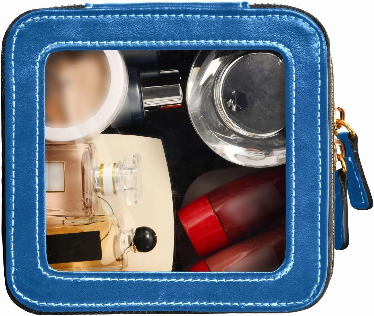 ODAWA Mineral Blue Clear Toiletry Bag Leather Organizer Bags Traveling Compact Car Bag for Essentials