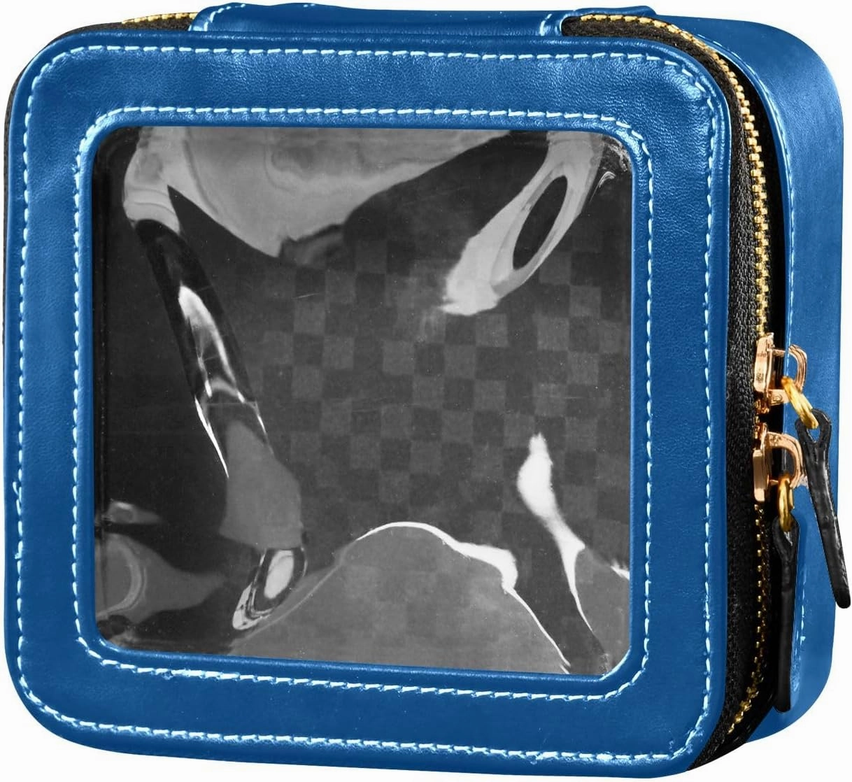 ODAWA Mineral Blue Clear Toiletry Bag Leather Organizer Bags Traveling Compact Car Bag for Essentials