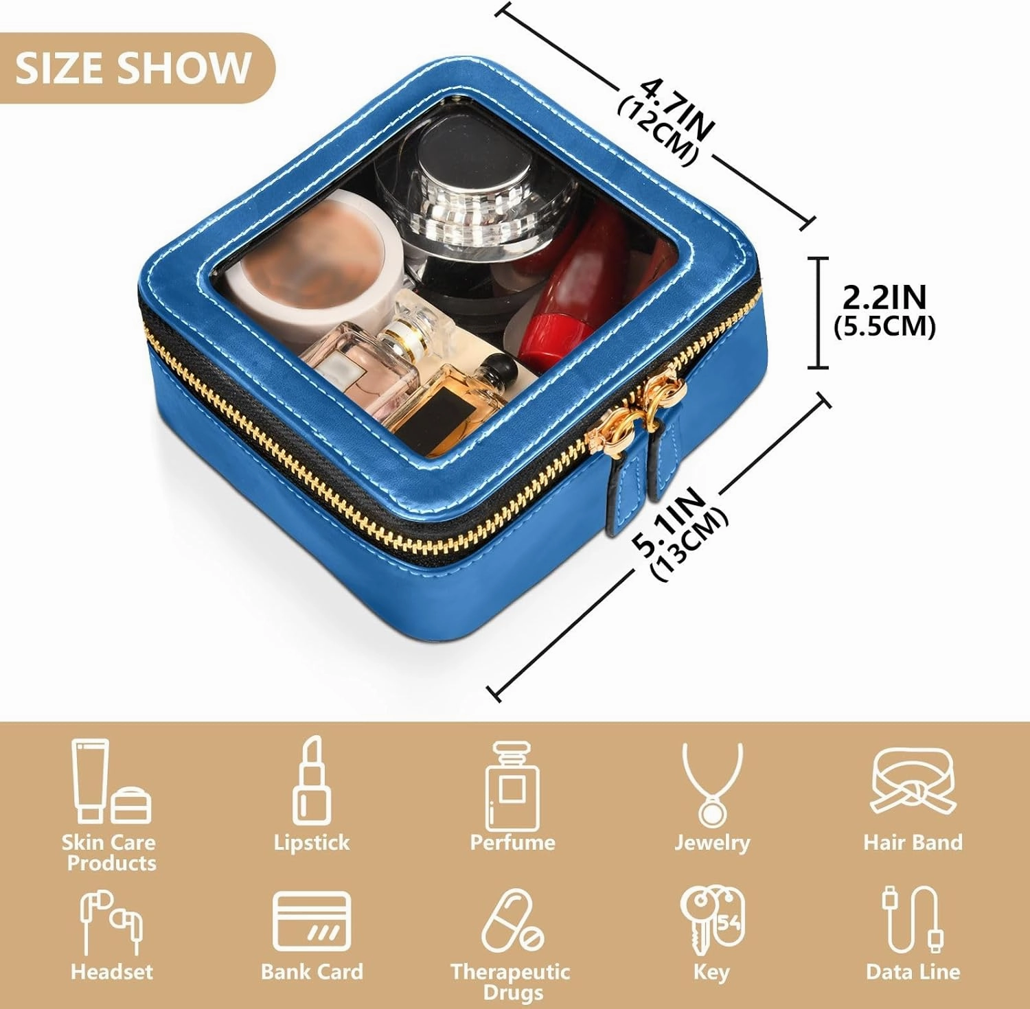 ODAWA Mineral Blue Clear Toiletry Bag Leather Organizer Bags Traveling Compact Car Bag for Essentials
