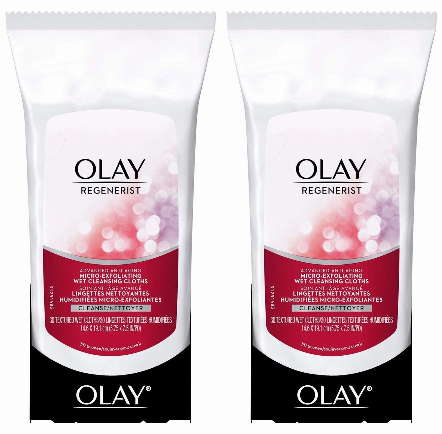 Olay Regenerist Micro-Exfoliating Wet Cleansing Cloths 30 Count (Pack of 2)
