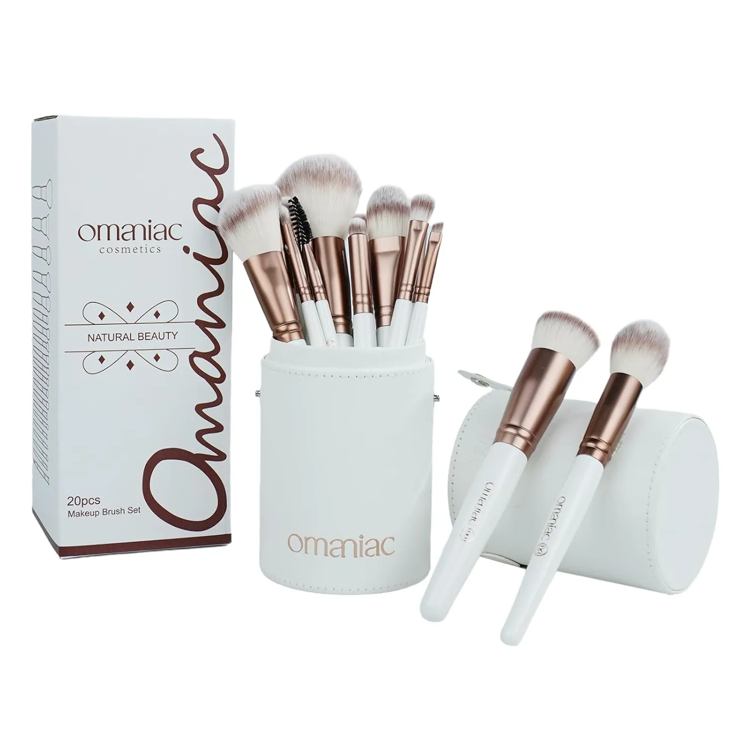 OMANIAC Makeup Brush Set 20Pcs with Storage Case.Used for Powder,Foundation,Highlight,Eye Shadow,Concealer,etc.Suitable for Makeup Beginners,Best Gift for Women/Girls（White）