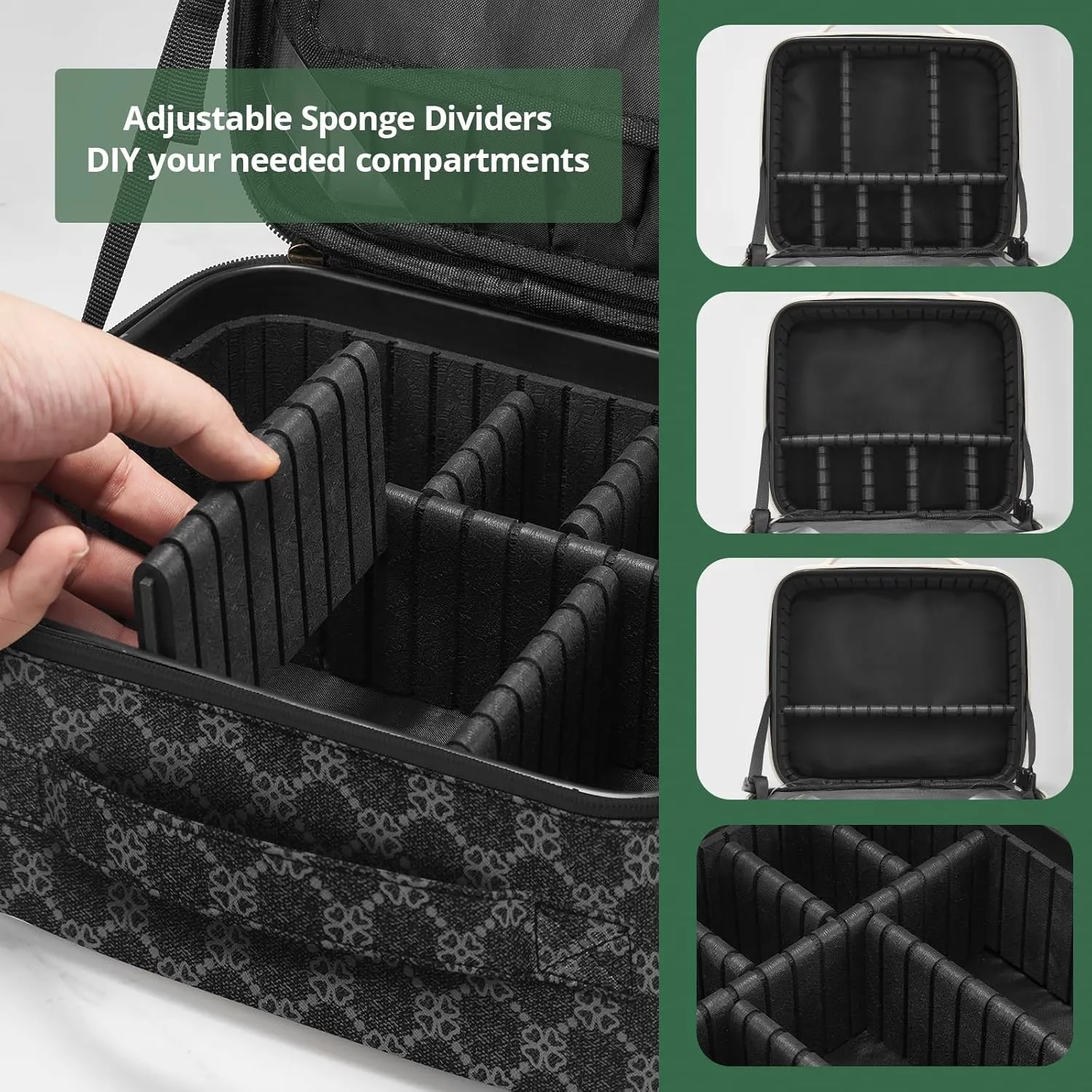 Omobolanle Makeup Bag with Mirror Led Light Detachable Portable Makeup Organizer Travel Cosmetic Train Case with Dividers and 10x Magnifying Mirror Cosmetic Toiletry Bag Black/Grey