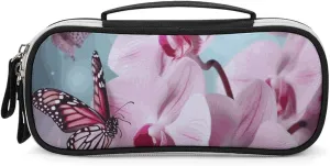 Orchid Flower Butterfly Leather Makeup Bag Portable Small Cosmetic Organizer Waterproof Toiletry Bags Brushes Pencils And Travel Make Up Accessories
