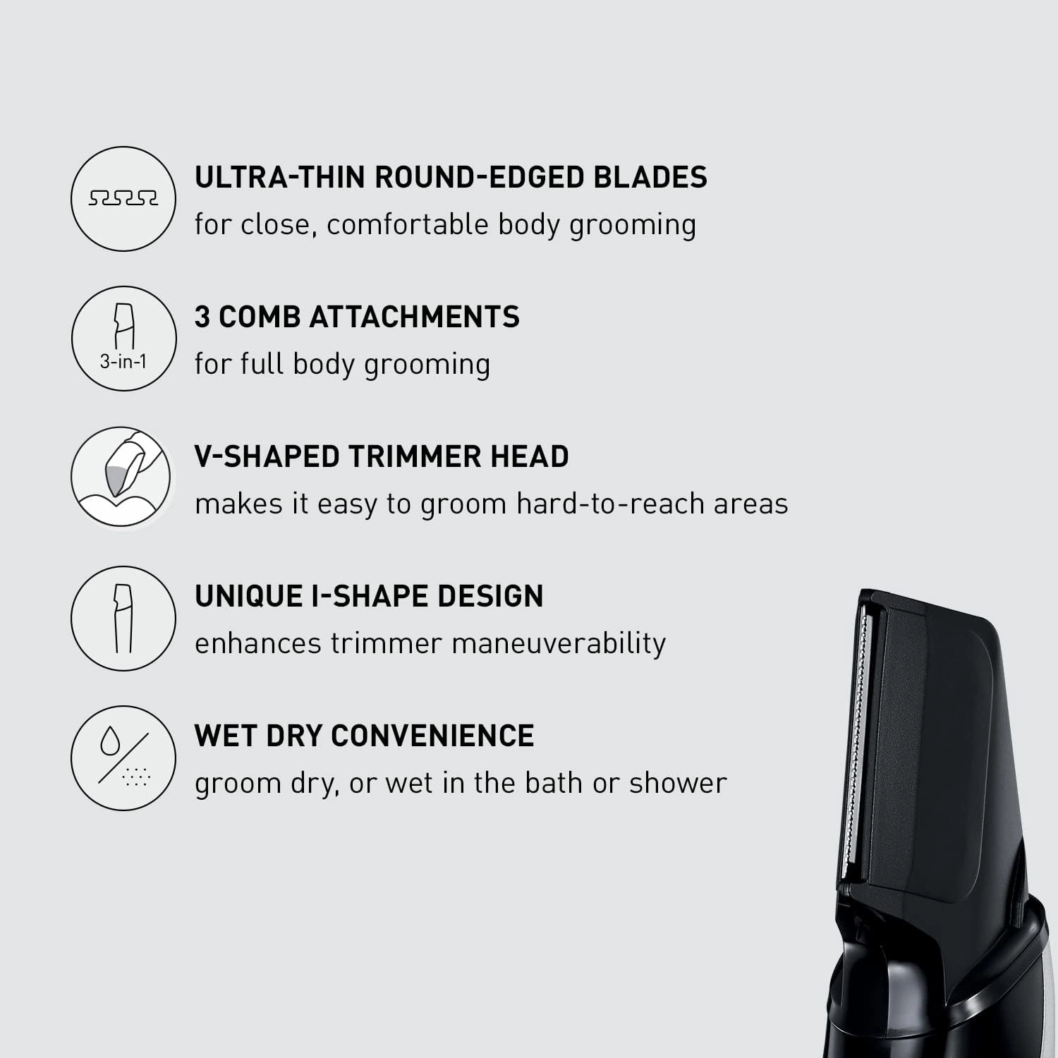 Panasonic Electric Body Hair Trimmer and Groomer for Men ER-GK60-S, Cordless, Wet/Dry with 3 Comb Attachments, Washable