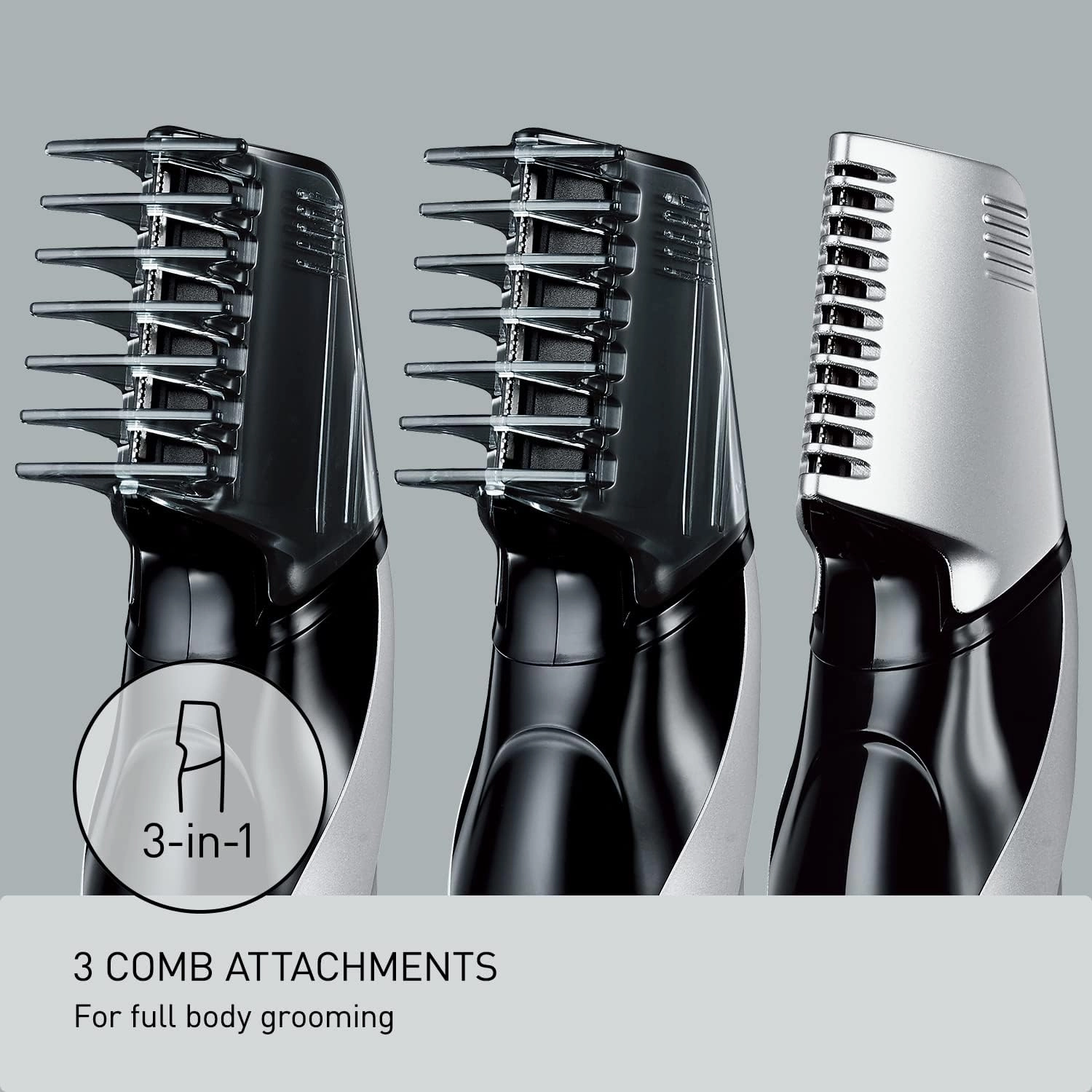 Panasonic Electric Body Hair Trimmer and Groomer for Men ER-GK60-S, Cordless, Wet/Dry with 3 Comb Attachments, Washable