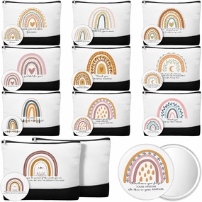Paterr 20 Pcs CNA Week Gift Bulk Employee Appreciation for Women Inspirational Rainbow Canvas Makeup Bags with Zipper and Mini Compact Mirrors Thank You Gift for Nurse End of Year Teacher