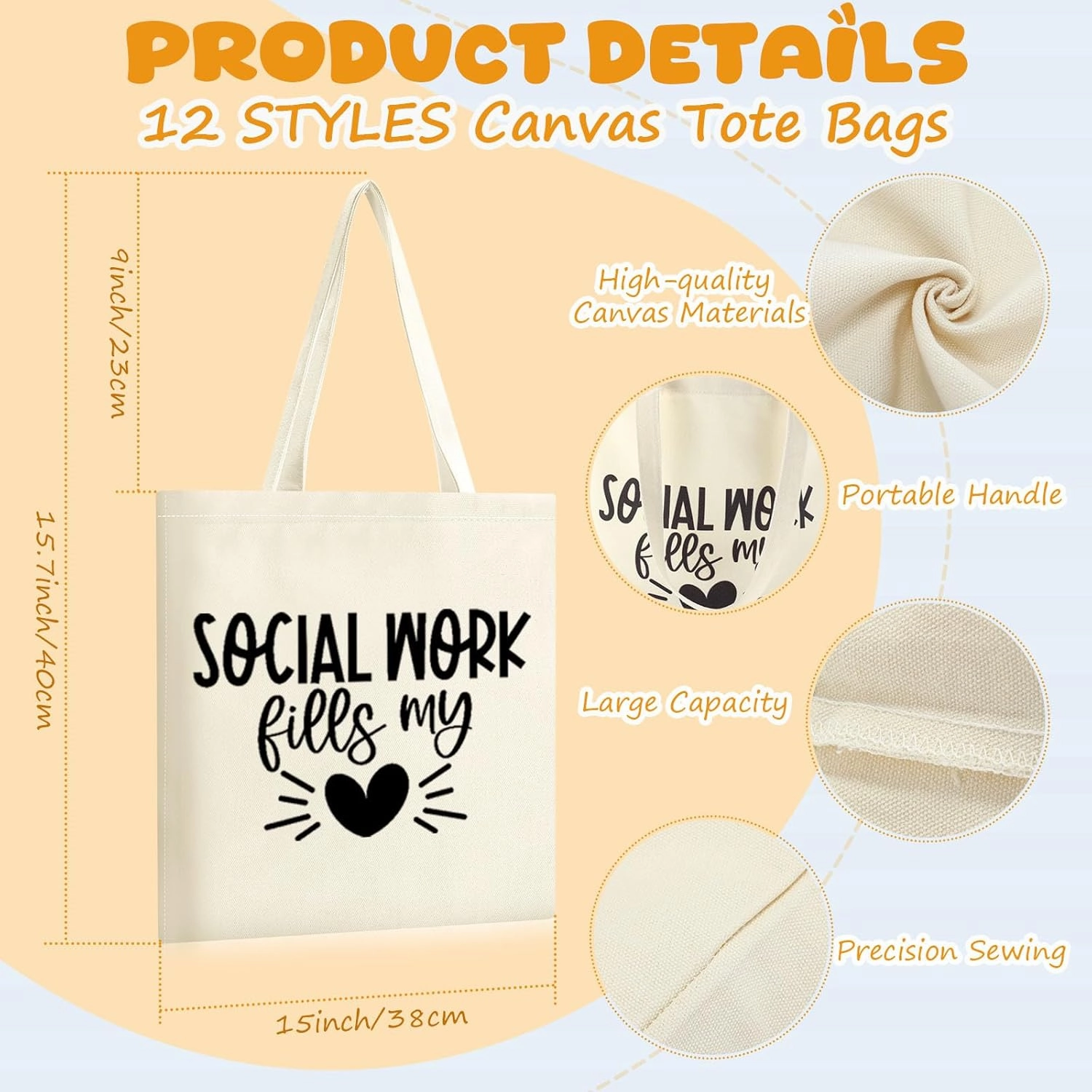 Paterr 24 Pcs Social Worker Bags with Handles Canvas Cosmetic Makeup Bags Appreciation Gifts Set